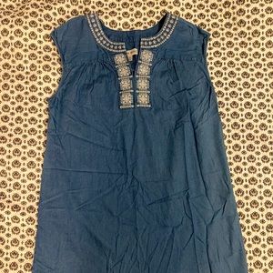 Chambray dress with embroidered neckline